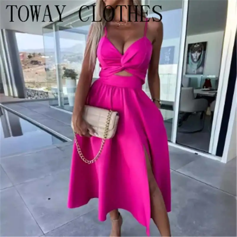 

Dress For Women Summer Sleeveless Plunge Cutout Front Side Slit Sexy Maxi Dresses