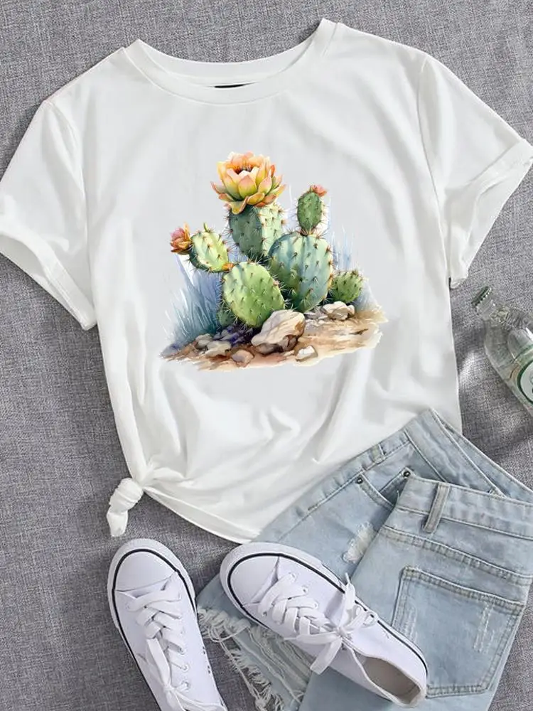 

Cactus Plant Trend 90s Women Top Casual Short Sleeve Printed T Shirt Clothing Female Fashion Tee Clothes Graphic T-shirts