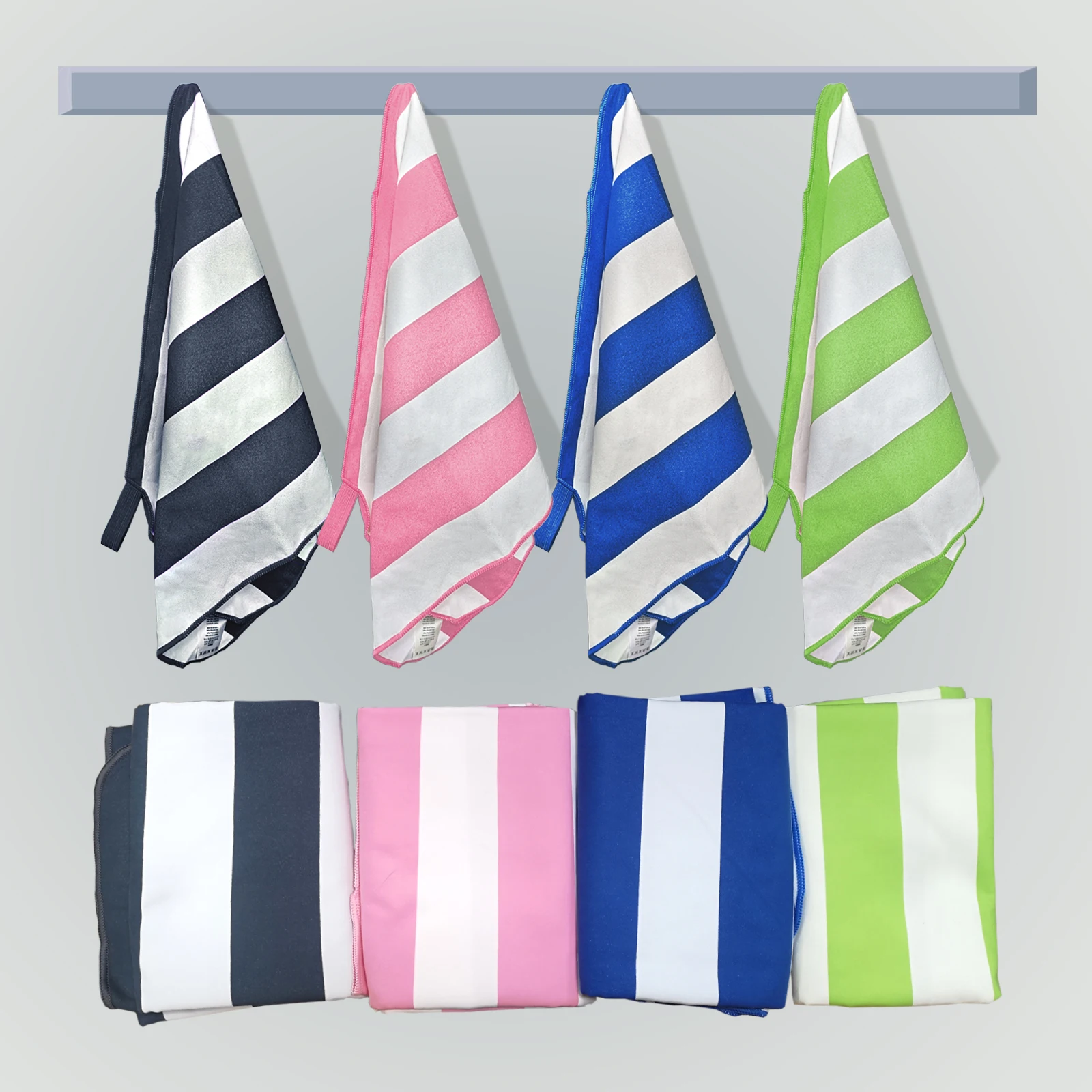 Microfiber Quick Drying Stripe Beach Towel(2pcs) With Portable Bag, Thin and Lightweight Absorbent Towels Perfect Sports&Travel