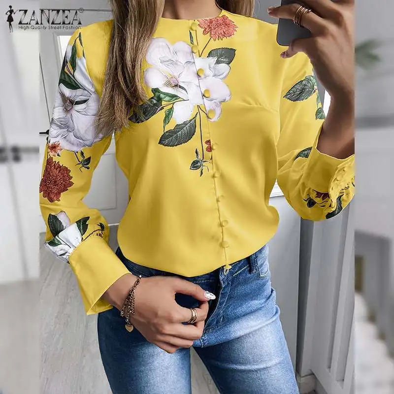 Zanzea Elegante Manga Longa Floral Impresso Blusa Feminina Primavera Férias Camisa Casual Boêmio Flor Blusas Festa Topos Chemise 10 Computers & Electronics