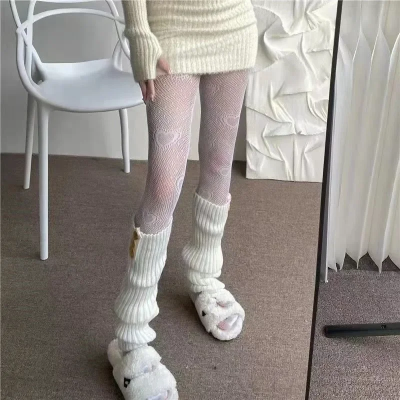 Cute Pantyhose Love Flower Mesh Kawaii Japanese Girls Lolita Ins Stockings Cute White Pantyhose Spring Summer Ultra-thin Transparent Hosiery