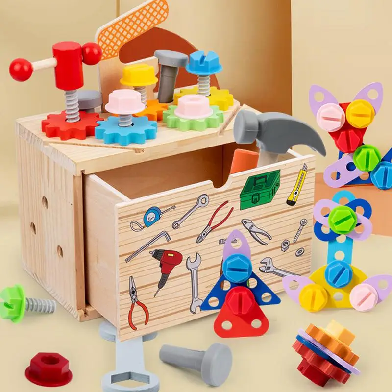 

Kids Wooden Toolbox Pretend Play Set Nut Disassembly Screw Assembly Simulation Repair Carpenter Tool Montessori Education Toys