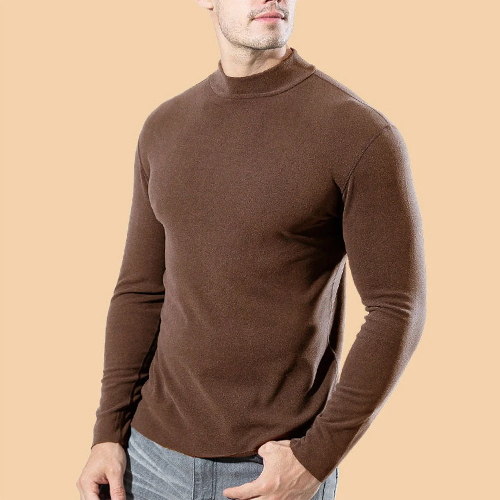 Leisure Men Shirt Tops Jumper Long Sleeve Mock Neck Pullover Slim Fit Solid Sports Stretch Tops Autumn Male Comfy