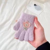 1-3Y Cartoon Children's Gloves for Autumn and Winter Cute Babies Warm Five Finger Plush Solid Color for Children and Infants 4