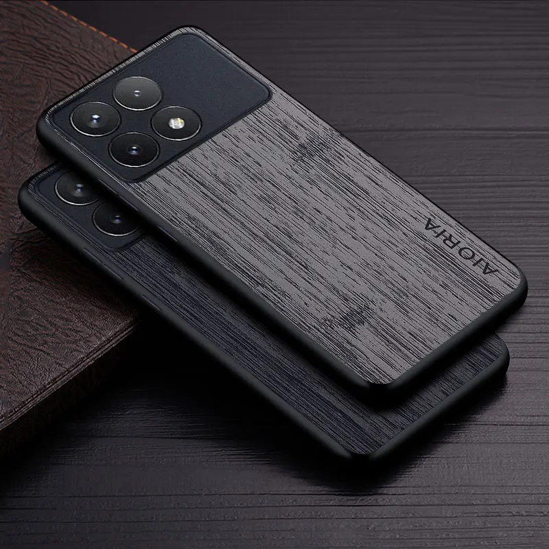 Custodia Per Poco X6 Pro Poco M6 Pro Coque Bamboo Wood Pattern Cover In Pelle Per Telefono Luxury Funda Per Xiaomi Poco X6 Pro Case Capa