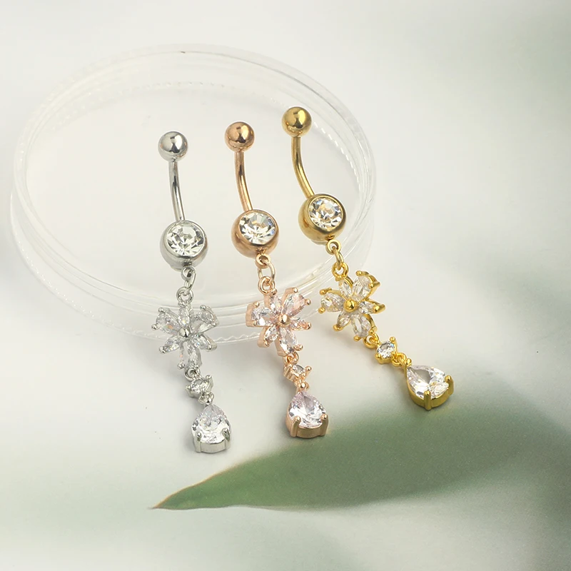 14G Surgical Steel Belly Button Rings Round/Love Heart Clear CZ Navel Curved Barbell Studs Sexy Body Piercing dangle navel pierc