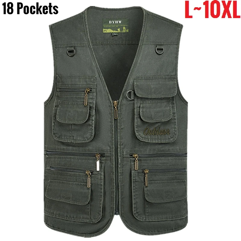 Veste homme multi-poches sans manches grande taille 10XL pêche travail extérieur printemps