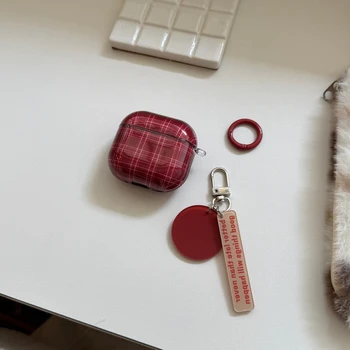 Alternative view of Retro Red Grid Pendant Glossy Protective Case for AirPods