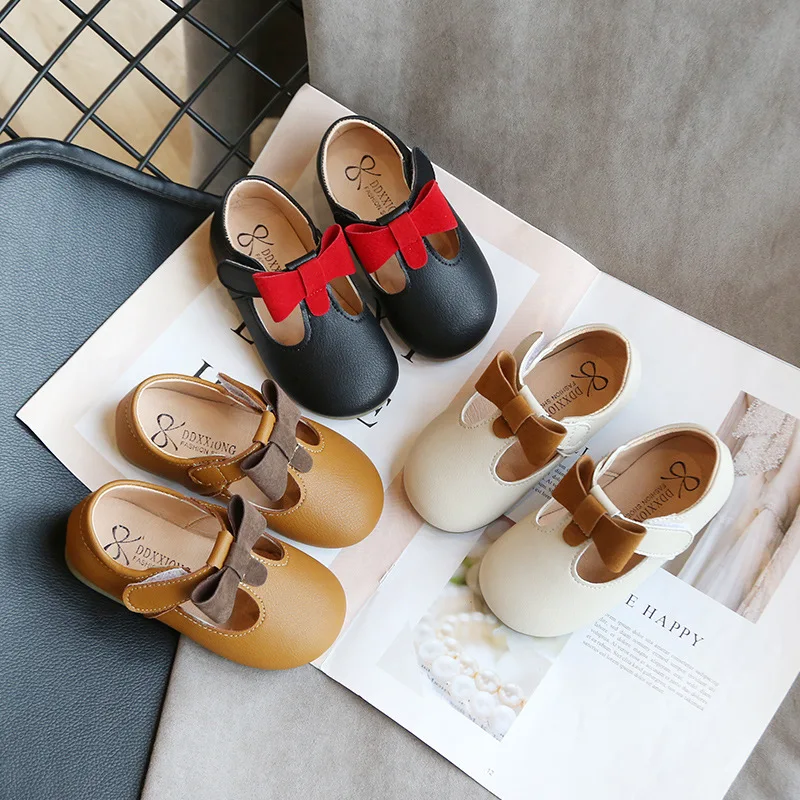 Princess Toddlers Girls Leather Shoes T-strap With Bow-knot Kids Flats Cut-outs Dress Shoes Soft Spring Autumn leather shoes girls shoes girls flats