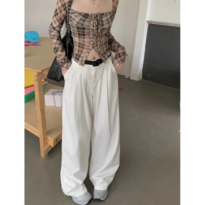 여성용 하이 웨이스트 청바지, 아메리칸 빈티지 스트리트웨어, 와이드 레그 진, 여성용 데님 바지, 헐렁한 데님 바지, 2024
