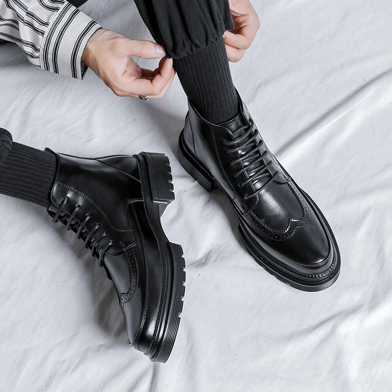 

British Style Winter Fur Warm Genuine Leather Boots Men’s Comfort Fashion Versatile Business Dating Loafers Formal Party Boots