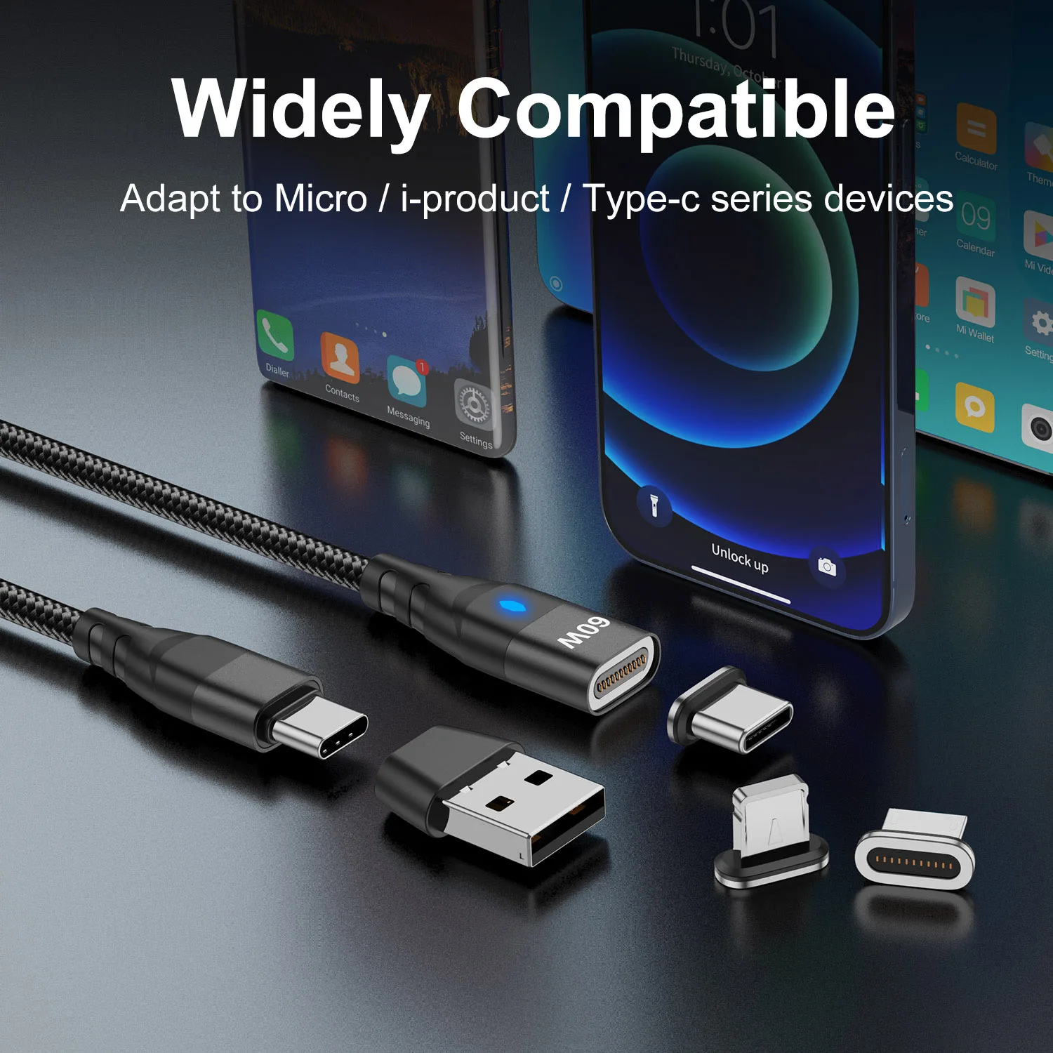 60W Magnetic Cable Fast Charging USB C To TypeC Micro Magnetic Data Cord For iPhone Samsung Magnet Charger Wire USB A Adapter
