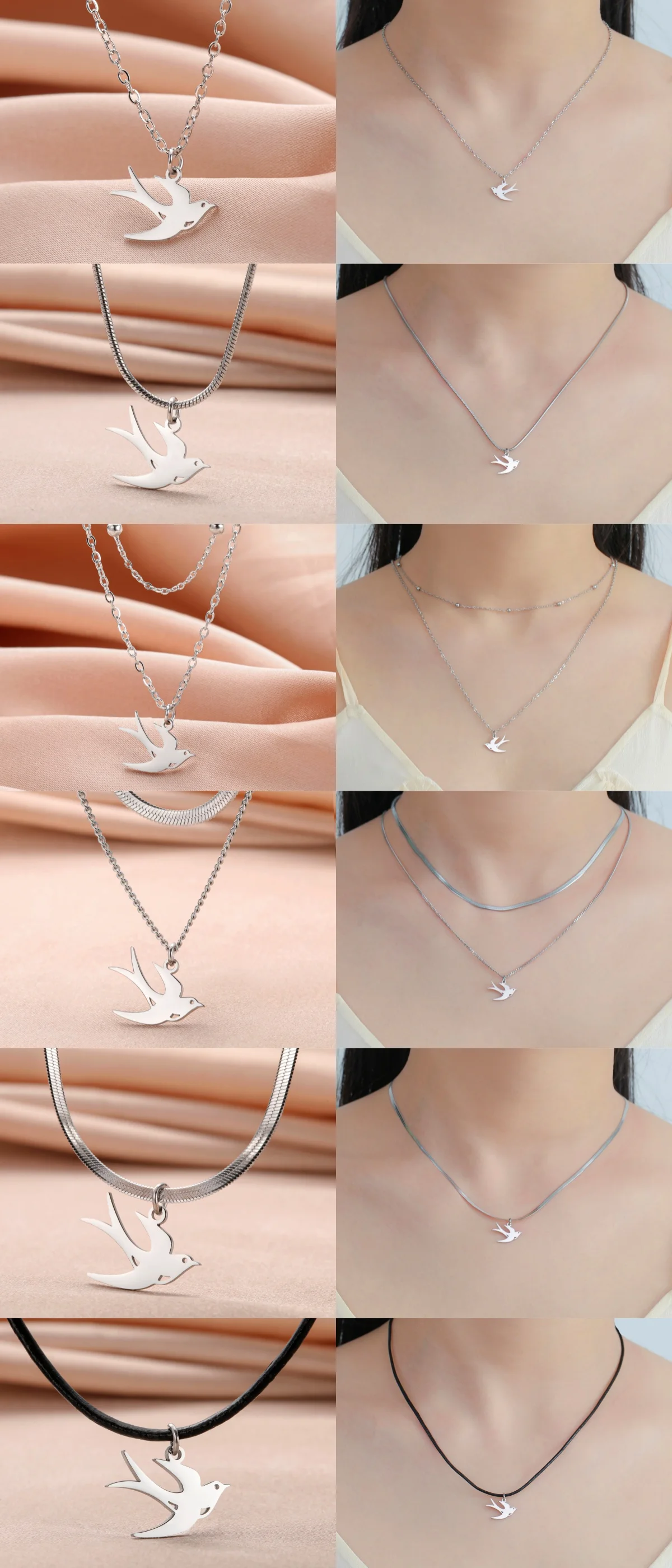 Kkjoy Neue Swallow Vogel Anhänger Halskette Für Frauen Edelstahl Doppel Perle Schlange Kette Charms Tier Schmuck Geschenk Großhandel – Detail 6