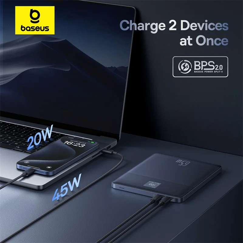 Baseus Blade 2 Power Bank 65W 12000mAh PD Fast Charging Digital Remaining Battery for iPhone 15 Pro Max Notebooks Laptops