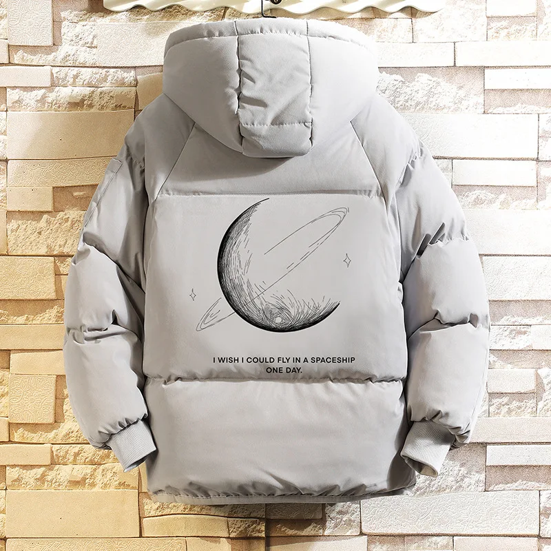 

Men Korean Thicked Hooded Parkas Solid Letter Printed Wool Simple Outwear Causal Loosed Unisex Coats 2022 Winter New Streetwear