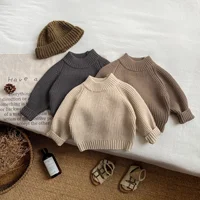 4749 Baby Clothes 2024 New Autumn and Winter Boy's Knitted Sweater Thick Needle Pullover Bottoming Semi-high Neck Sweater Top