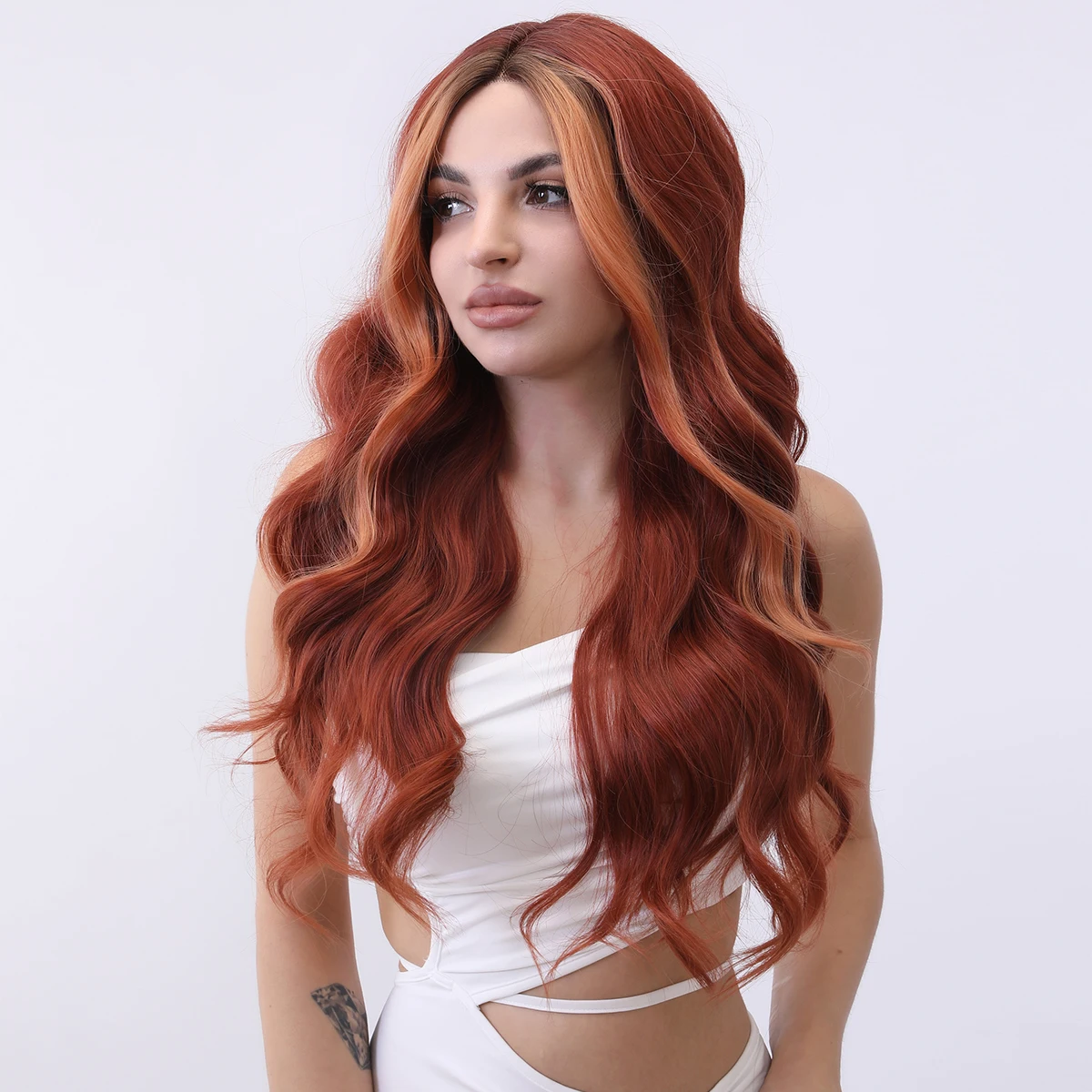 Smilco Omber Orange Blonde Synthetic Lace Front Curly Wigs For Women Long Hair Wig Daily Cosplay Party Heat Resistant Fake Hair anogol klee game genshin impact cosplay wig blonde double ponytail heat resistant synthetic anime wigs halloween party