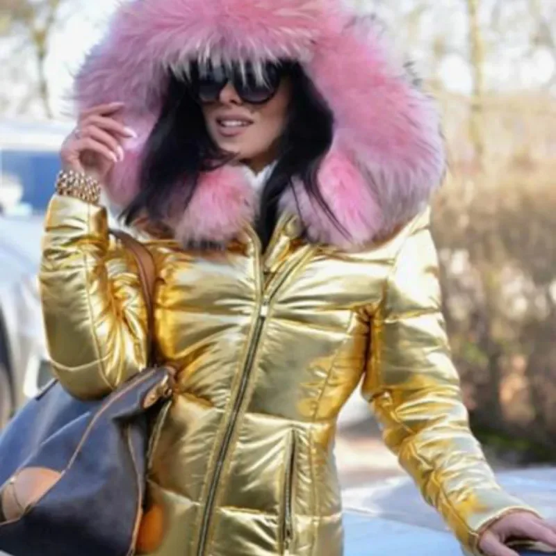 Cotton Padded Coat 2022 New Coat Ladies Short Winter Warm Down Cotton Hooded Fur Collar Jacket Women's Black Faux Fur Coat