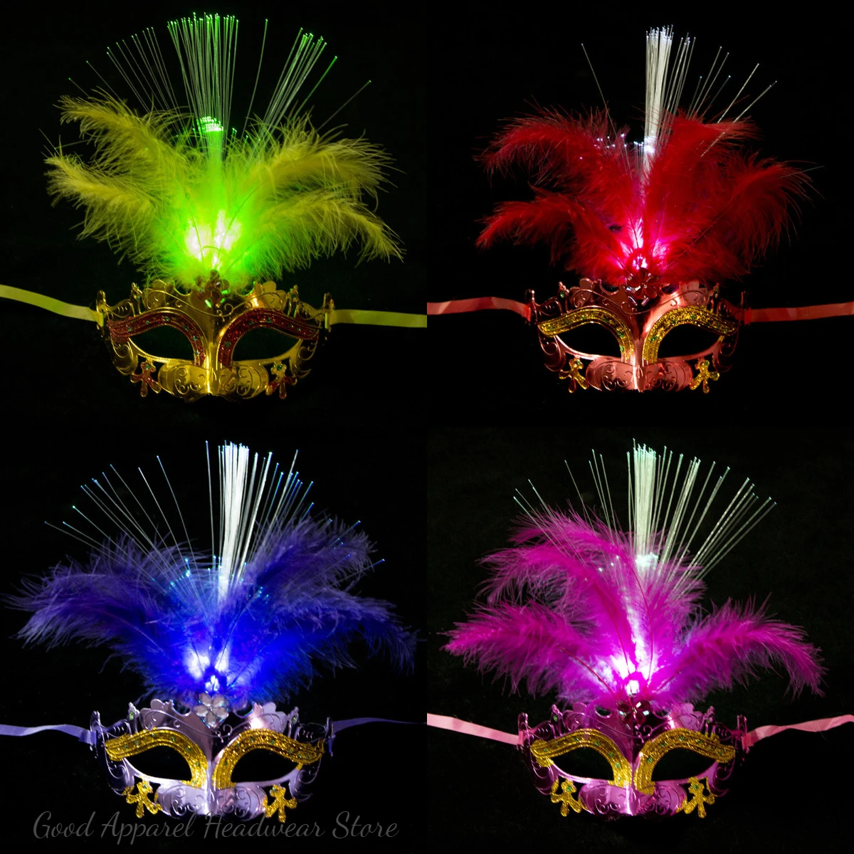 

LED Glowing Feather Masks Cosplay Costume Party Props Eye Mask