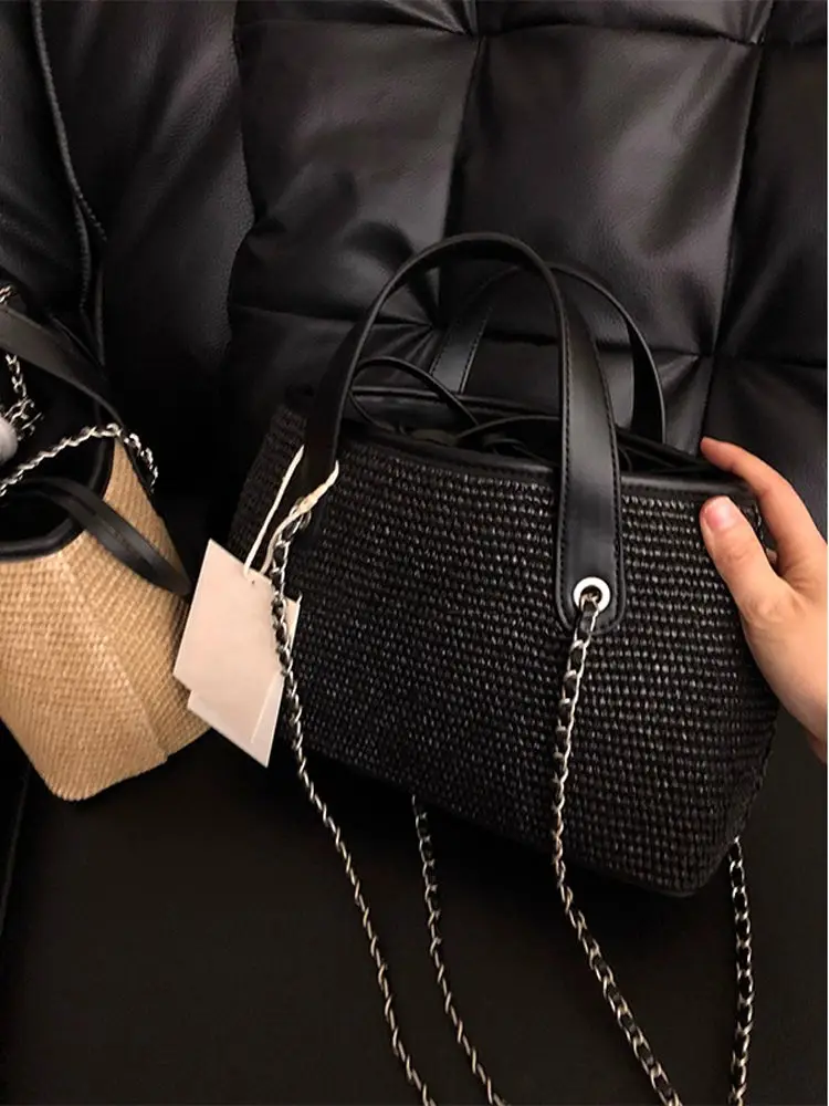 2026 Fashion Rattan Women Shoulder Bags Wikcer Woven Female Handbags Summer Beach Straw Bags Casual Tote Purses