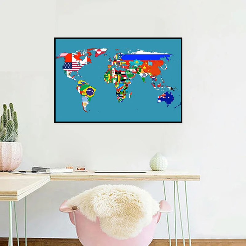 World Map 59x42cm Classic Edition Small Spray Canvas Posters Prints Background for School Classroom Office Supplies