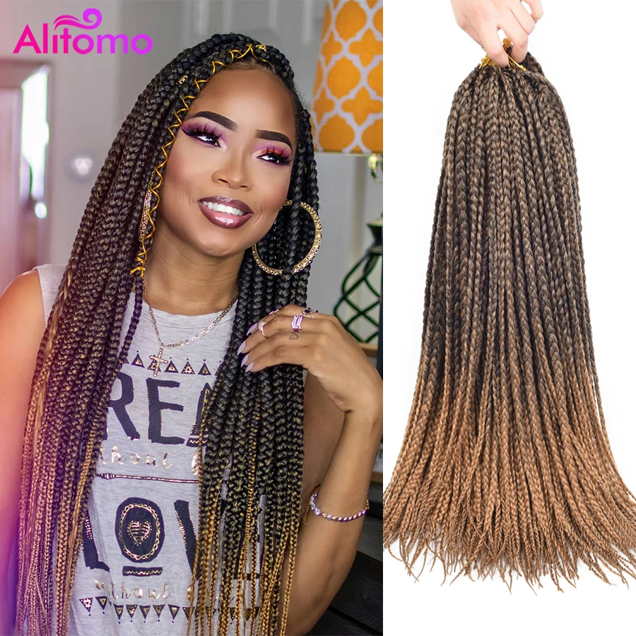 

Alitomo Box Braid Crochet Hair Synthetic Pre Looped Knotless Crochet Box Braids 14/18/24Inch Small Braided Hair Extensions