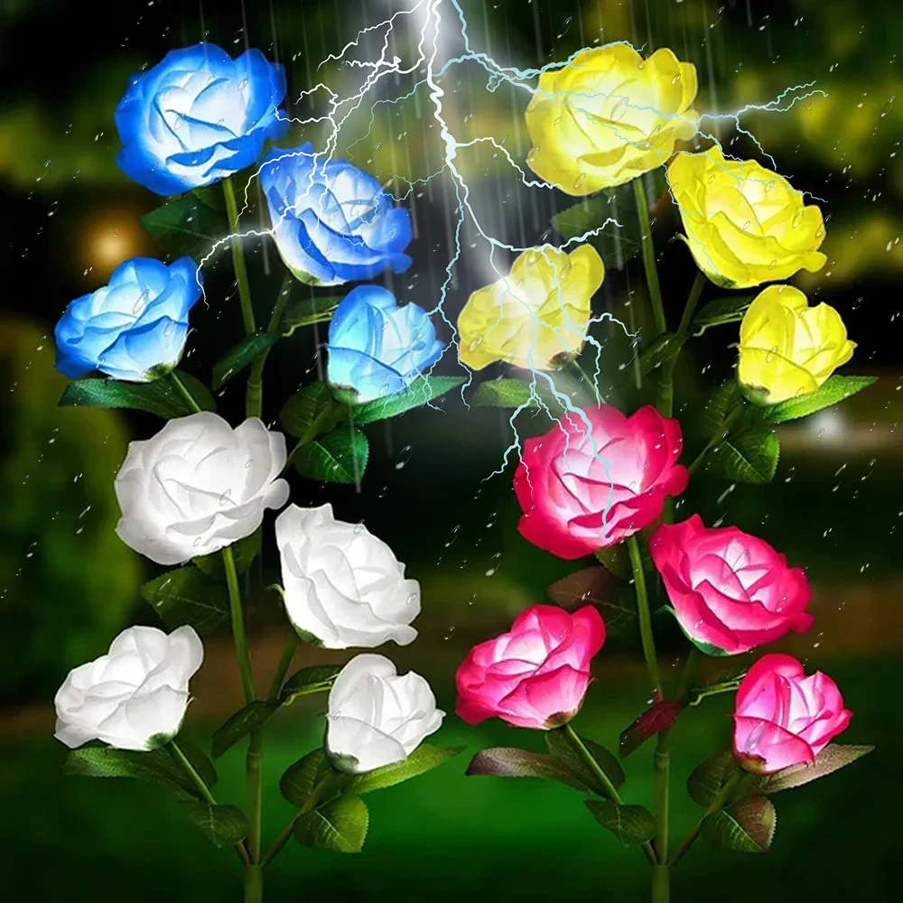 

7 Heads Solar Lights Outdoor Decorative Simulation Rose Flower Garden Lights Flower Lawn Lamp for Yard Home Patio Garden Decor
