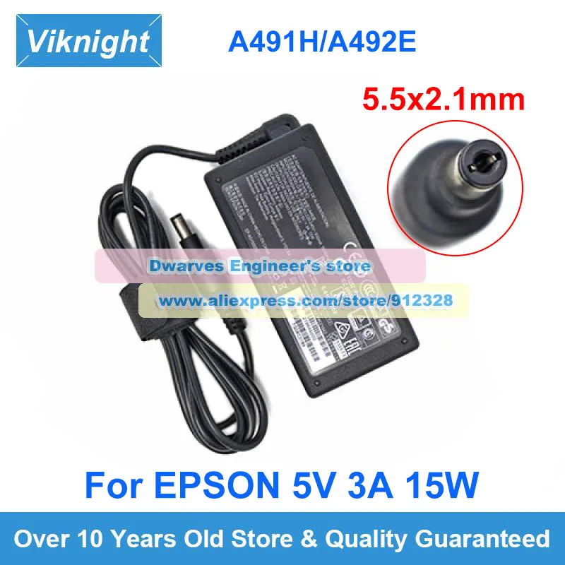 

Genuine 5V 3A 15W AC/DC Adapter A492E A491H Laptop Charger For Epson DS-310 DS-360W SCANNER Power Supply 5.5x2.1mm Plug