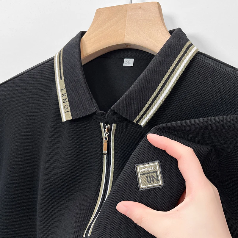 Light luxury fashion embossed polo shirt men's long sleeved half