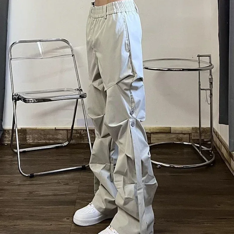 

Male Trousers Aesthetic Hip Hop Straight Men's Cargo Pants Grey Stacked Baggy Street Cotton with Free Shipping Techwear Clothing