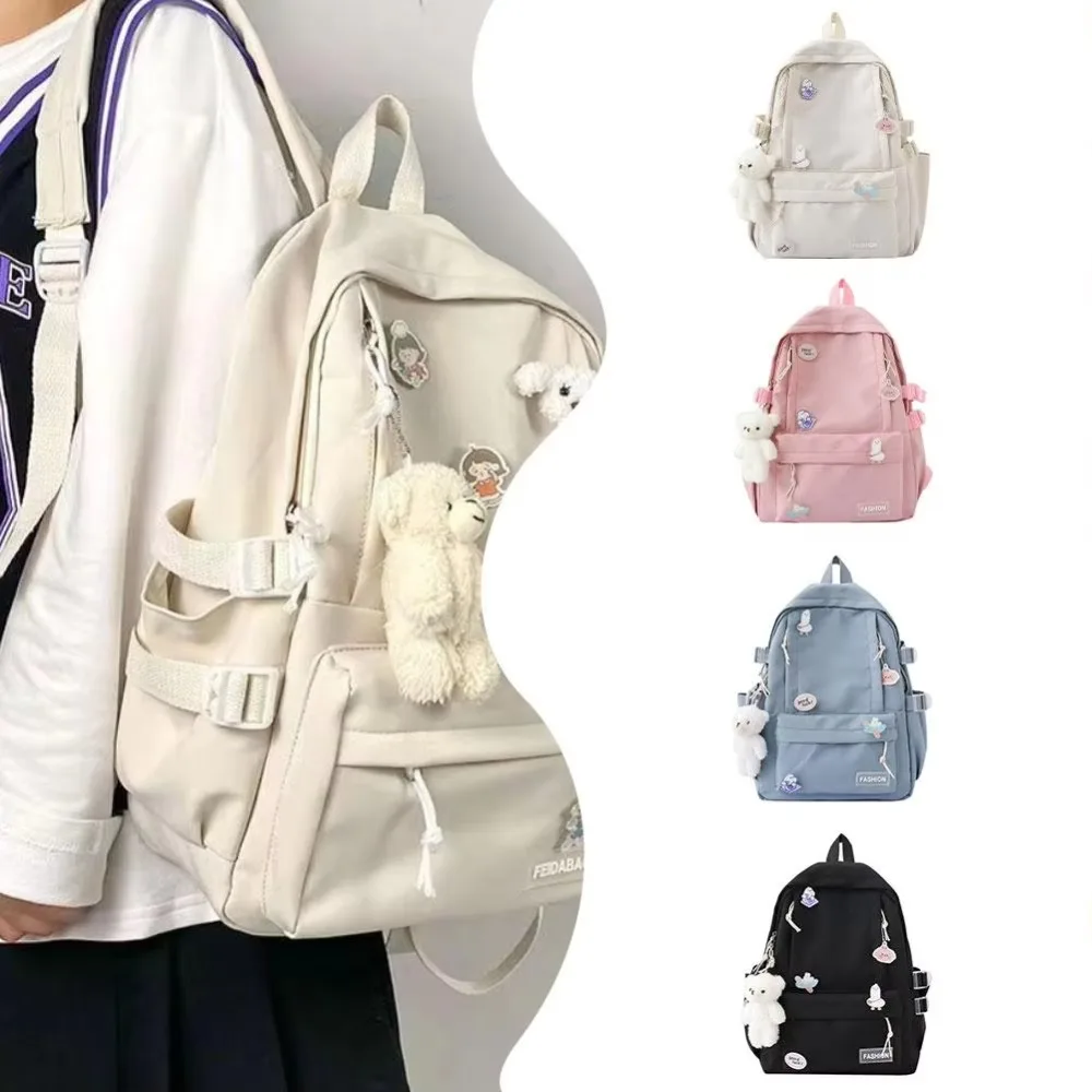 New Large Capacity School Bag Portable Solid Color Lightweight Backpack Adjustable Strap Canvas Travel Bag Unisex 1