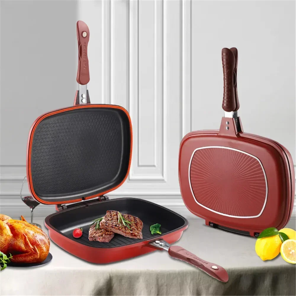 Double Sided Grill Pan - Non-Stick Frying Pan Flip Cookware For Stove Top Cooking