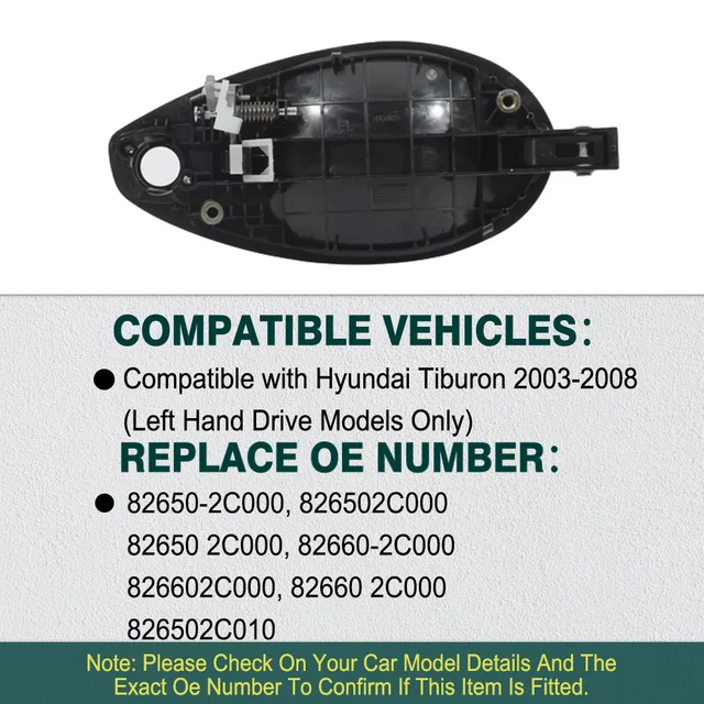 Voiture Poignée Porte Pour Hyundai Pour Tiburon 2003-2008 Couvercle De Poignée De Porte Intérieure Gauche/droite 82611-2C000LK 82621-2C000LK 826102C000LK 826202C000LK Poignée Intérieure(Left Catch