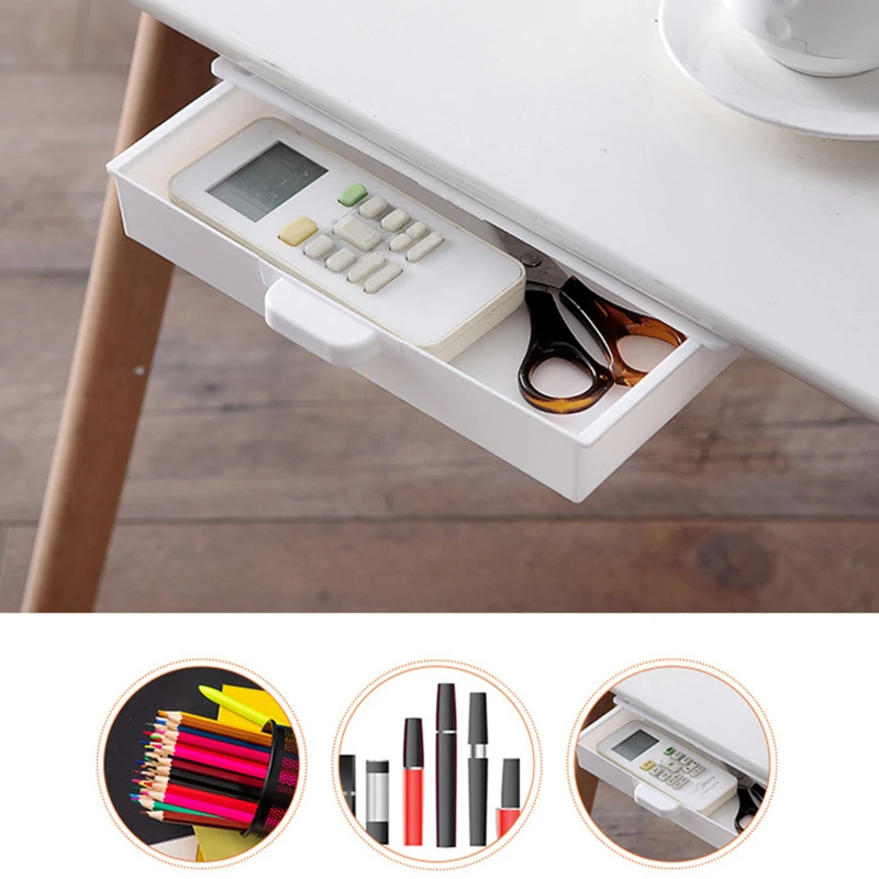 Self-adhesive Storage Drawer Box Makeup Pencil Tray Desk Hidden Under Desk Stand