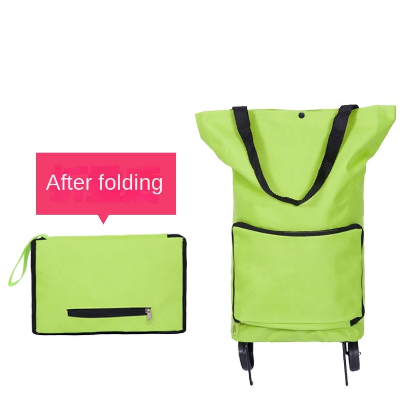 Foldable Trolley Bag Portable Shopping Cart Folding Home Travel Luggage Green Luggage Travel Wheels Multi-use Bag Shopping Bag