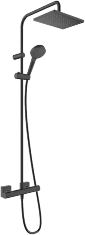 Vernis Shape Duschsystem 230 1 Strahlart mit Thermostat Mattschwarz Pipe hand shower with 2 spray modes Matt Black