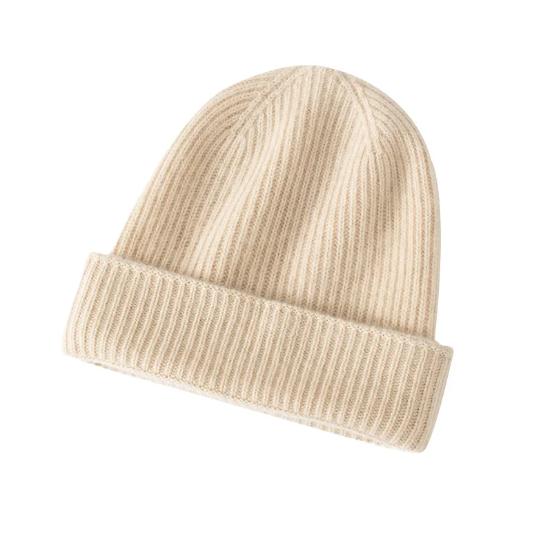 

2022 New Autumn Winter Women Hats 100% Pure Cashmere Knitted Headgears Soft Warm Fashion Thick Cap 4 Colors High Quanlity