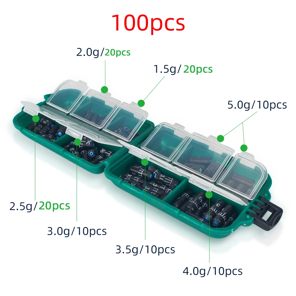 Lead Sinker Fishing Ruler Set - Quick Replace Weight Sinkers (1.5g-5.0g) - 25-130 pcs/box