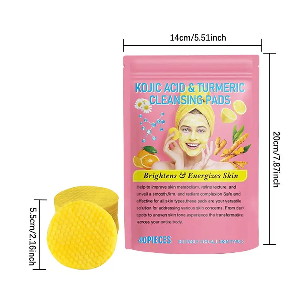 Turmeric Kojic Acid Cleansing Pads Exfoliating Pads Facial Sponges For Cleansing Exfoliating Daily Cleaning Skin Care 40pcs cleansing pad