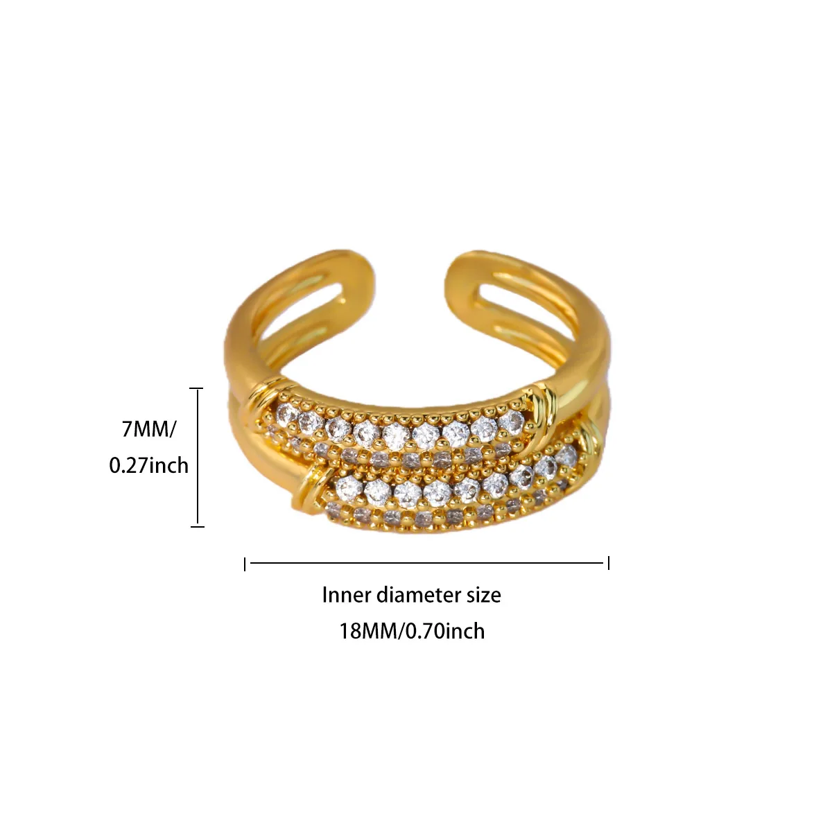 Rings Micro-Paved Zirconia Geometric Adjustable for Women Gold Color