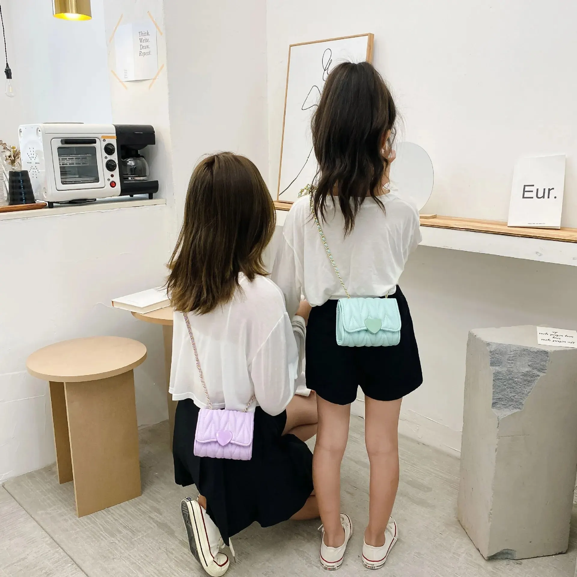 Cute Fashion Baby Girls Shoulder Bags Solid Color Kids Coin Purse Accessories Handbags PU Leather Love Square Small Bag