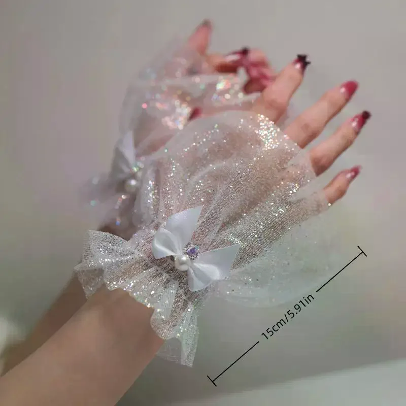 Attrezzatura fotografica per unghie Fiocco corto Polso in rete Maniche finte Polsino falso decorativo per sposa Articolo in tulle Nail art Scatta foto di sfondo - immagine 5