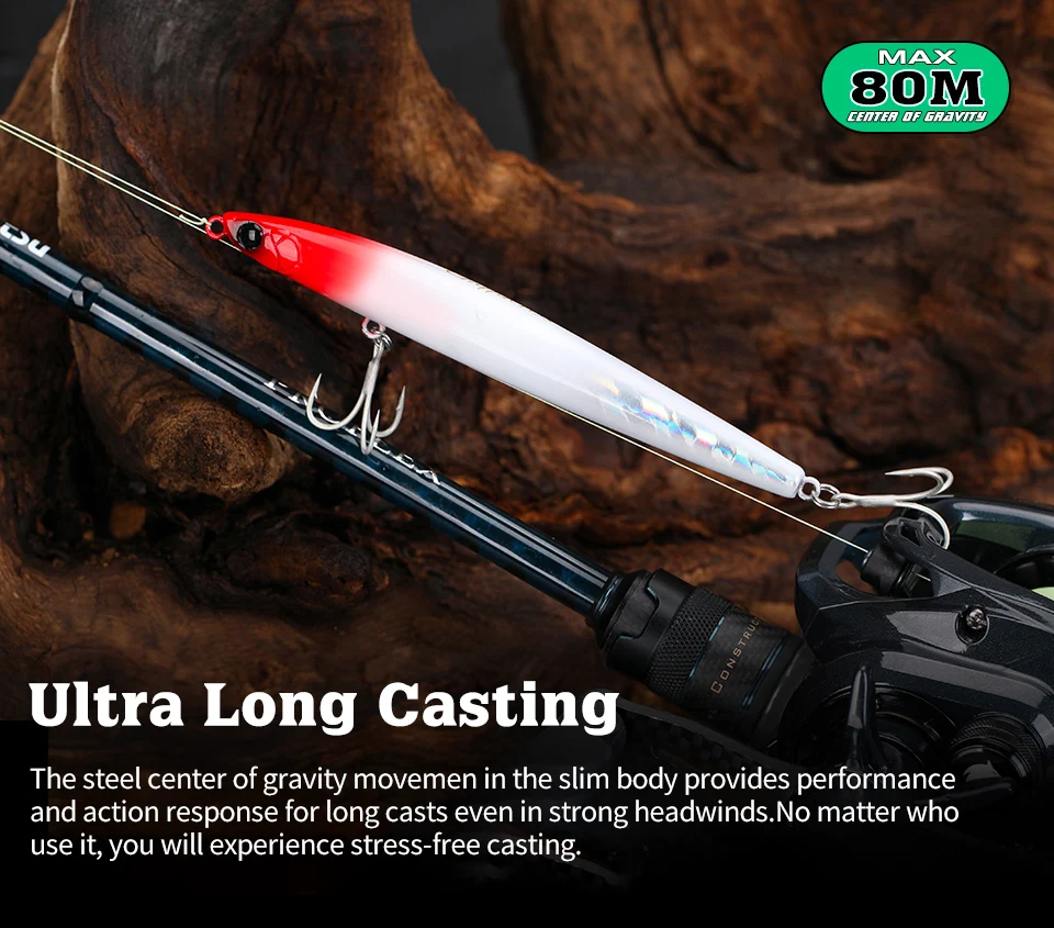 Ultra Long Casting Sinking Pencil Slim Artificial Hard Bait for Trout and Bass Fishing