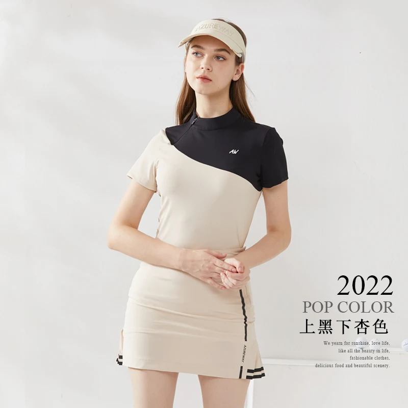 2022 Azureway Golf Ladies Tshirt Round Neck Stand Collar Shirt Women