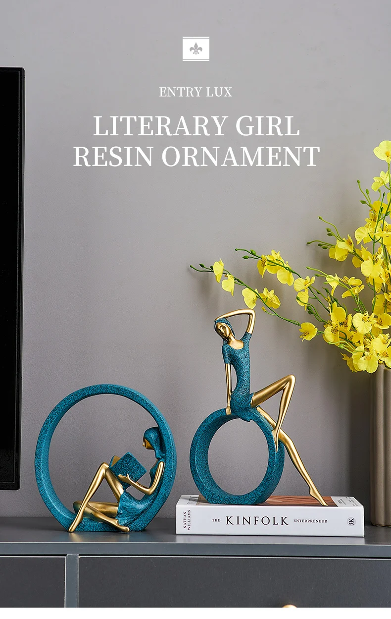 Resin Girl Sculpture Luxury Living Room Decoration Home Decorative Figures Desktop Ornament Modern Art Statue Room Decoration