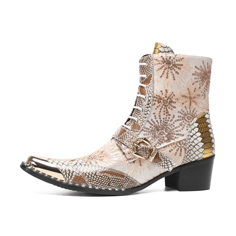 Board Luxus High Heels Männer Stud Stiefel Echt leder Stiefeletten schwarz italienische Chelsea Kleid Schuhe spitzen Zehen Cowboy Stiefel – Detail 27