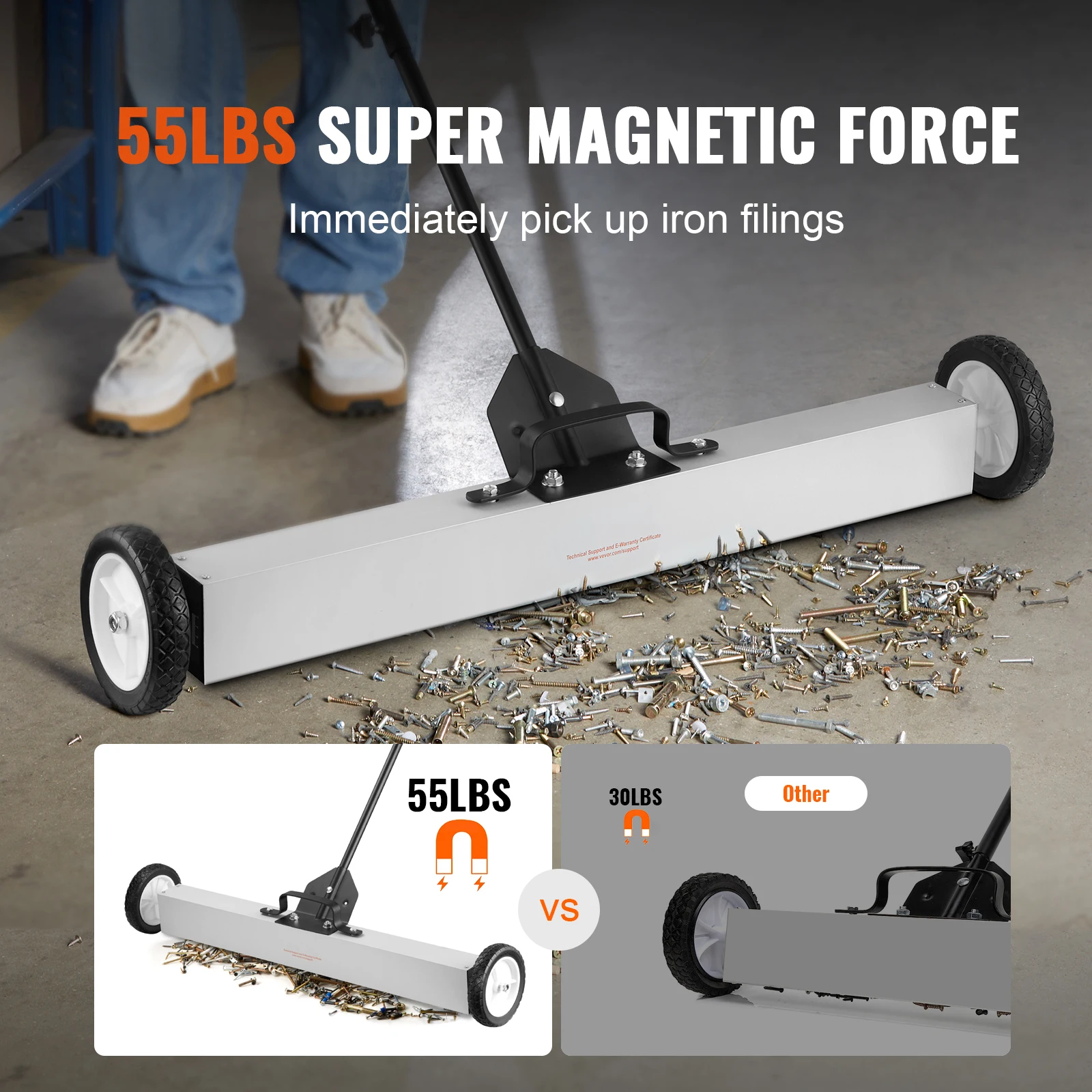 Magnetic Sweeper with Wheels for Lawn and Workshop
