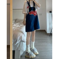 Women Streetwear Kawaii Denim Shorts Overalls Lady Fashion Embroidery Oversize Wide Leg Jeans Female Y2k Clothes Deep Blue Pants - Image 5