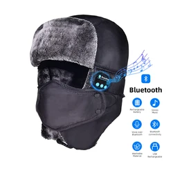 Winter Trapper Hat for Men Women Warm with Bluetooth Wirelesss Headphones, hats music bluetooth Beanie with Ear Flaps Face Cover