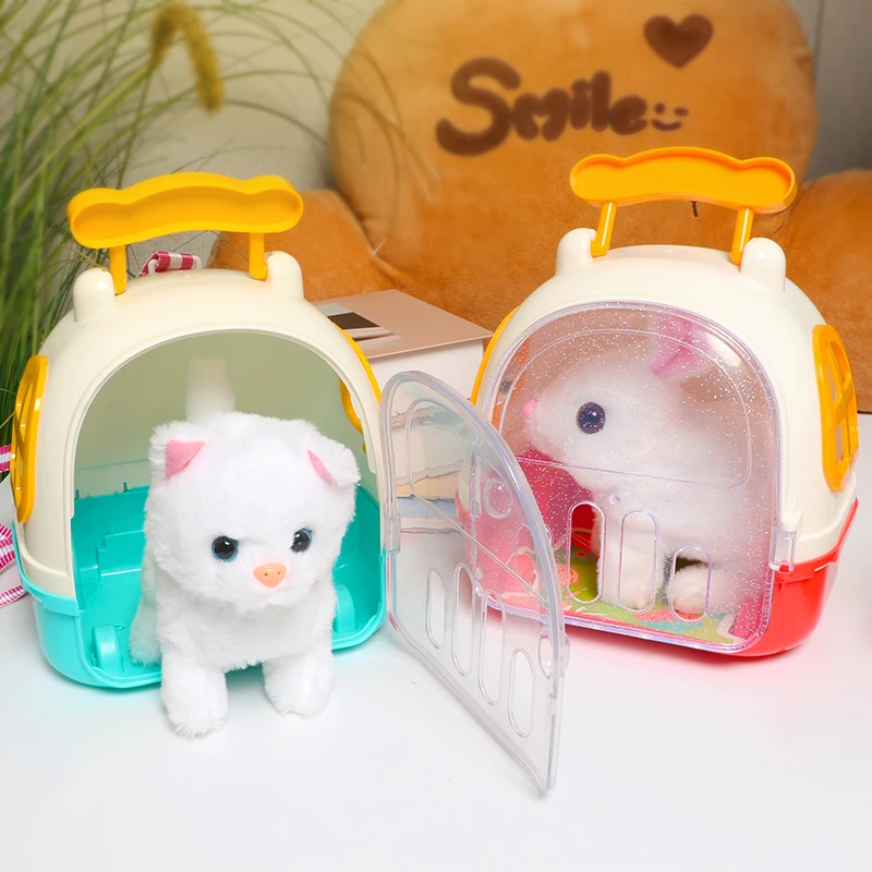 Pretend Play Electric Plush Animal Toys Pet Case Portable Suitcase Set Walking Sounds Early Education Toys Gift for Kids Girls 3